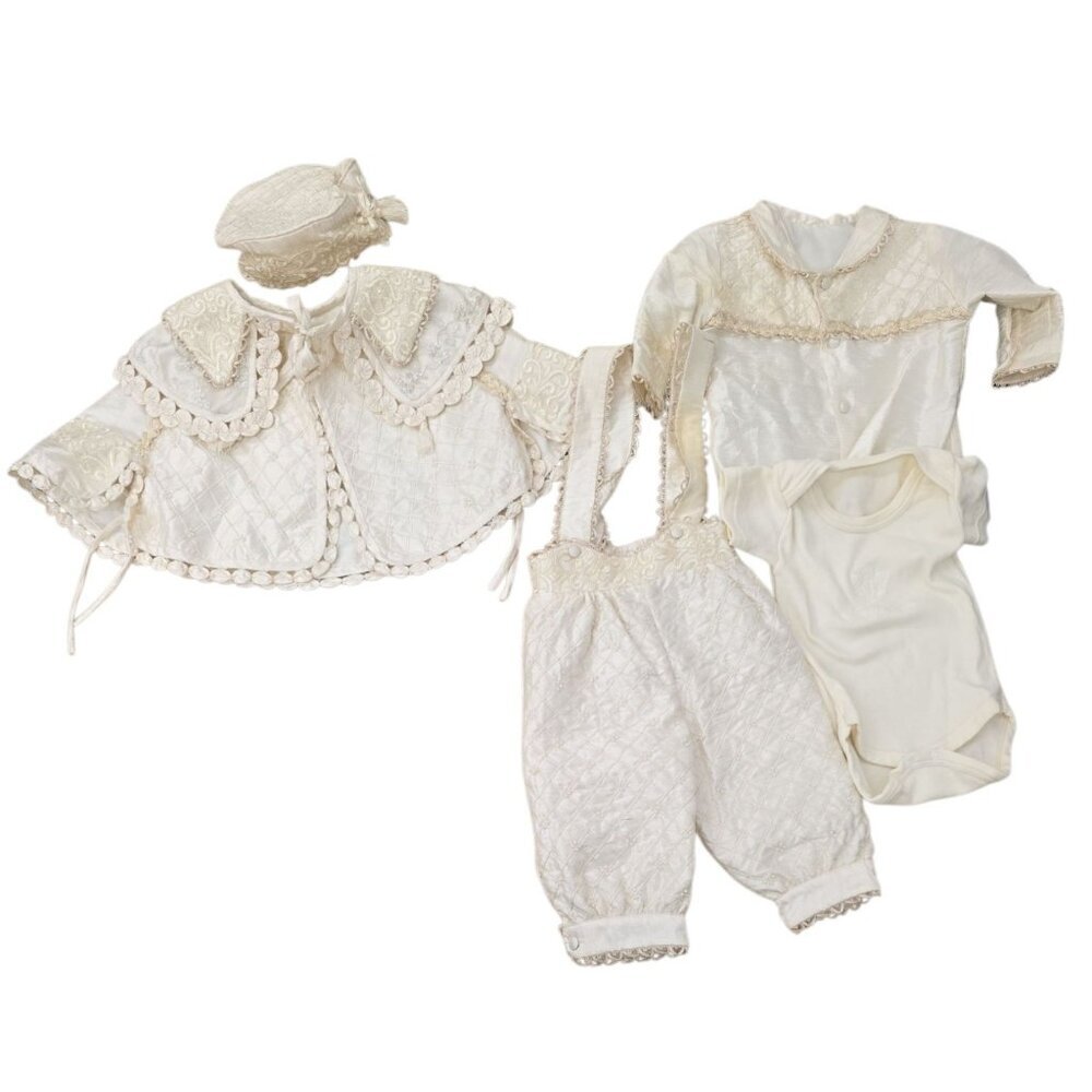 Vintage Silk Childs Christening Baptism Outfit Unisex Size 18-24 Months 5pcs